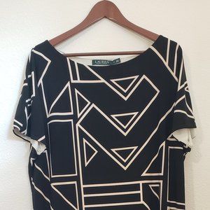 Ralph Lauren Women's Shift Style Geometric Print Dress in Black and White Sz XL